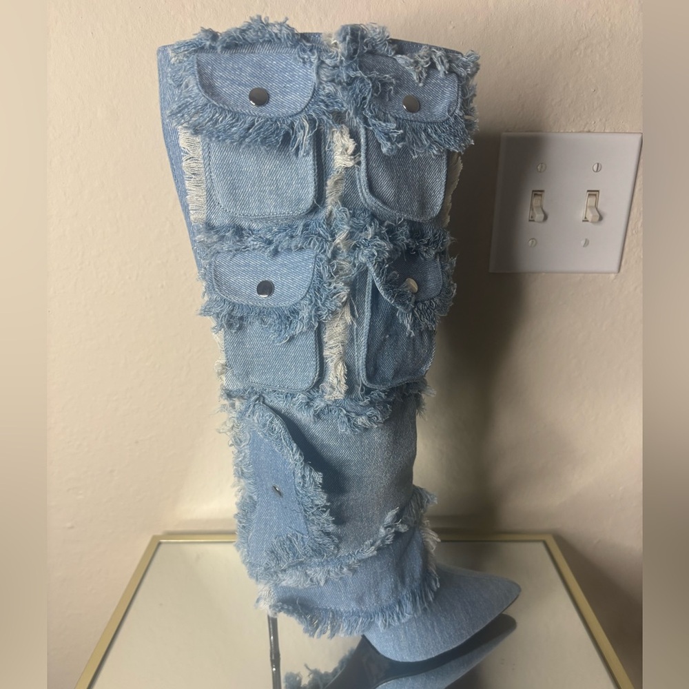 Frayed Denim Pocket Boots